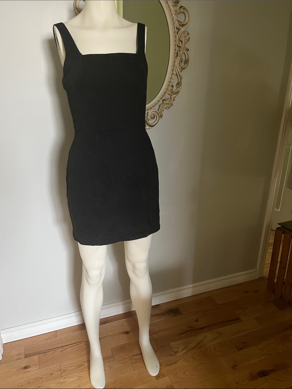 Classic Black Jean Square-Neck Mini Dress